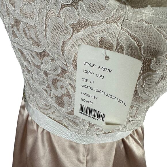 AFTER SIX 6707 Ivory Cream Lace Cocktail Length A-Line Mini Dress Size 14 Belted - Picture 4 of 7